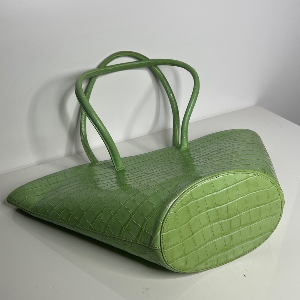 Little Liffner Tall Tulip Croc-Embossed Light Green Chartreuse Leather Tote Bag — image 4 of 8